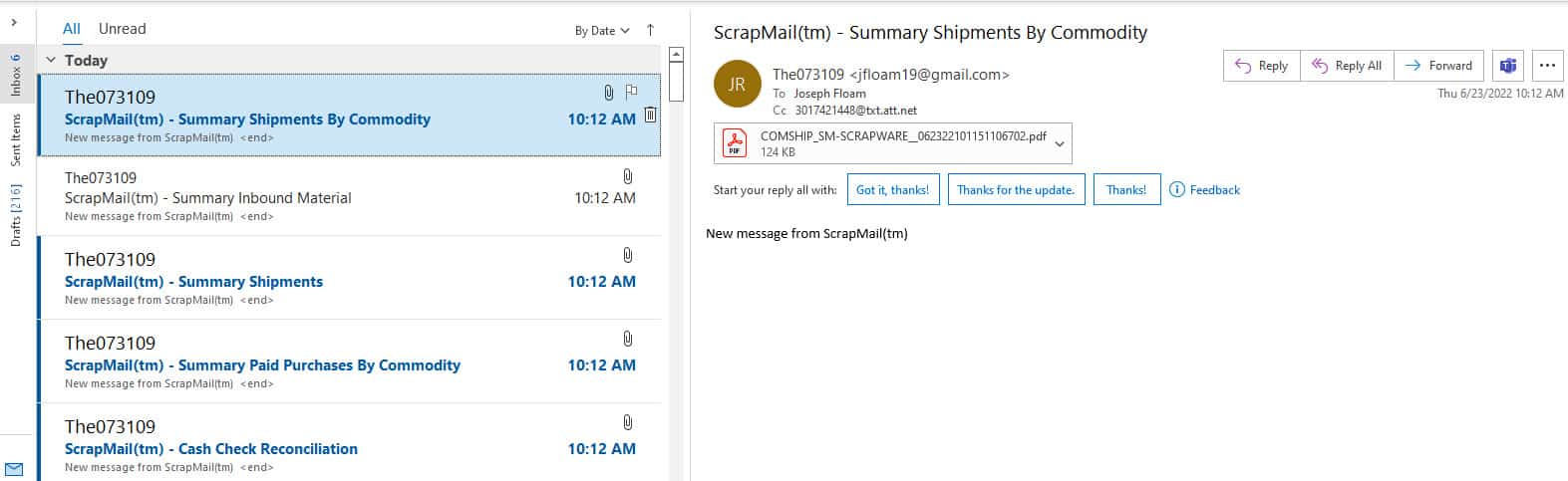 scrapmail email display