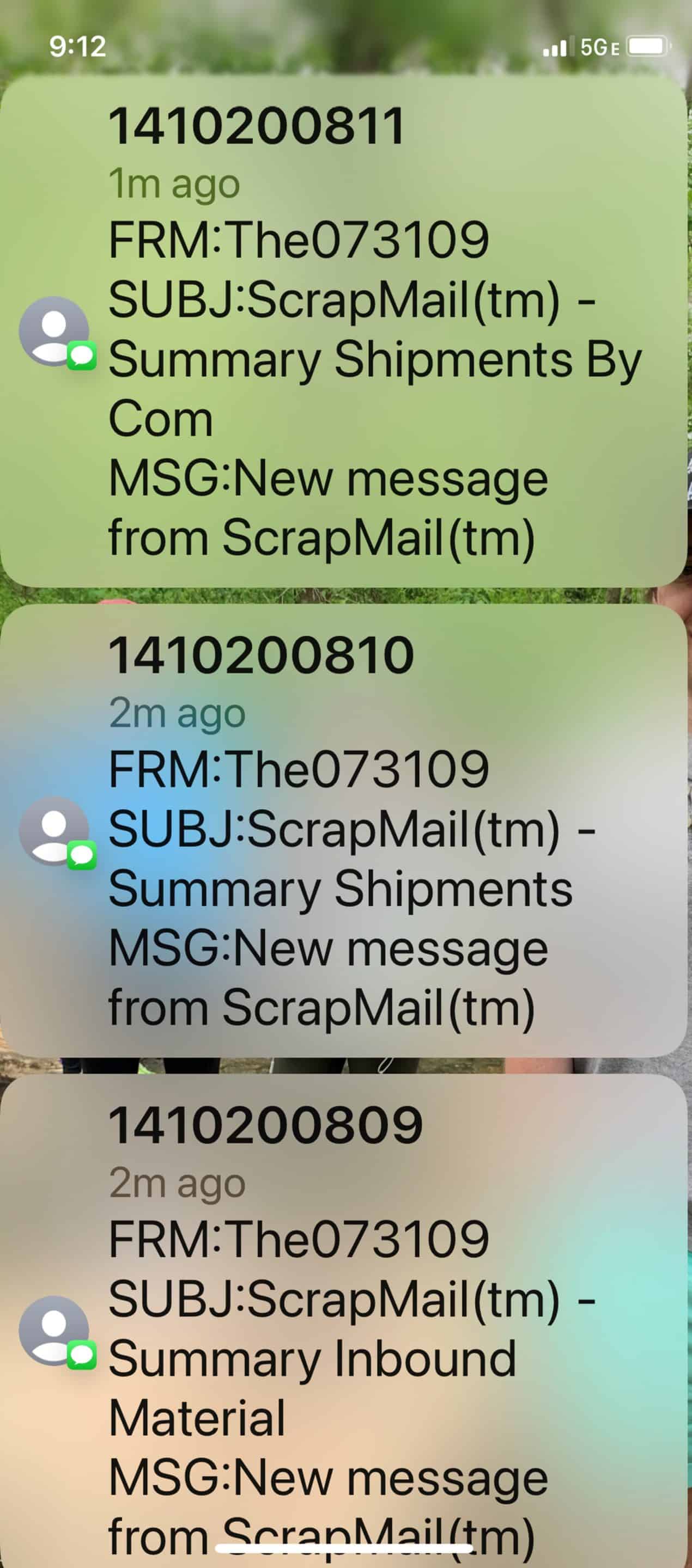 scrapmail text message notifications